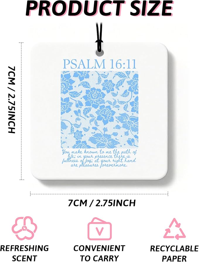 Blue Christian Car Air Freshener 4 Pcs, Girly Blue Bow Floral Religious Hanging Air Freshener for Cars Closet Drawer Books, Cute Preppy Christian Car Accessories Mirror Decor for Women