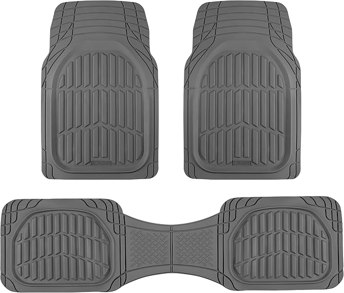 FlexTough LITE Rubber Car Mats Full Set - All Weather Floor Mats for Trucks, Cars & SUVs - Automotive Waterproof Gray Car Floor Mats for Cars Interior Accessories Universal Trim-to-Fit