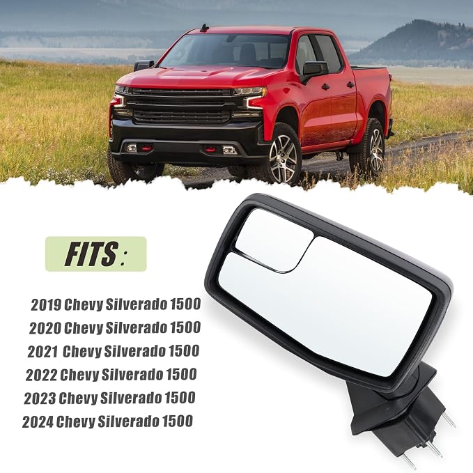 Left Driver Side Mirror Compatible with 2019-2025 chevy Silverado 1500 Power Glass Manual Folding Non-Heated without Turn signal Replace#GM1320582(3Pins）