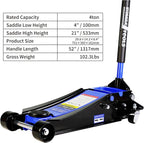 Floor Jack, Professional Heavy Duty Hydraulic Floor Jack, Low Profile Floor Jack, Steel Racing Floor Jack w/2 Piston Quick Lift Pump, Floor Jack Lifting 4"-21" 4 Ton (8800lb) Capacity Blue
