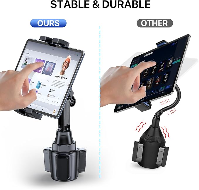Cup Holder Tablet Mount for Car, [2025 Latest Upgraded] Adjustable Long Neck Car Tablet Holder Friendly Compatible with iPad, Pro, Air, Mini Samsung Galaxy Tab, All 6.1-12.9" Tab