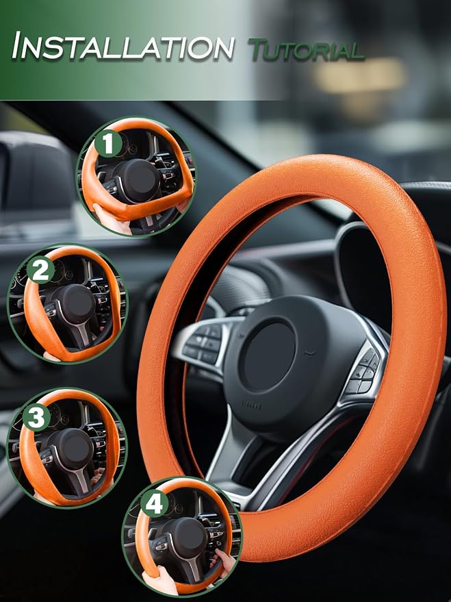 Car Steering Wheel Cover, Non-Slip Silicone Material, Multiple Color Choices, Universal Auto Parts Steering Wheel Cover, Suitable for Most Cars (Orange)