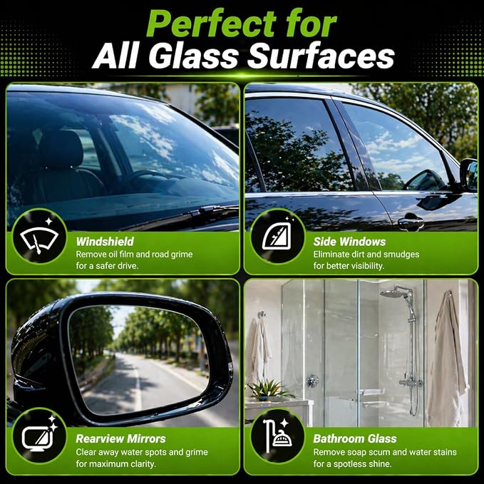 Upgrade Automotive Windshield Oil Film Remover Brush - Reusable, Heavy-Duty Microfiber Scrubber for Stubborn Grime, Bugs, Sap on Car Glass, Windows, Mirrors - Car Glass Cleaning Tool
