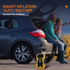AC/DC Tire Inflator Portable Air Compressor Dual Power Supply 110V AC 12V DC 150PSI Fast Inflation Heavy Duty with LED Light Pressure Gauge Auto Shutoff Pump for Car Motorcycle Bicycle Ball