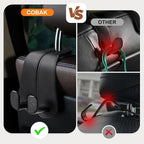 CoBak Extra Wide Car Seat Back Hooks, Premium Stitched Leather Headrest Hangers with Wide Slot Structure, Universal for Any-Width Purses, Handbags, Bags (2 Pack), Black