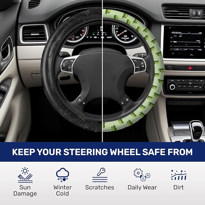 Funny Pickle Steering Wheel Cover, Non Slip Polyester Car Wheel Protector for Car SUV Truck, Universal 15 Inch