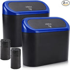 Car Trash Can with Lid, Waterproof Vehicle Trash Bin Car Dustbin Garbage Organizer Storage, 2 Pack Mini Garbage Bin Trash Container for Auto Cars, Home, Office