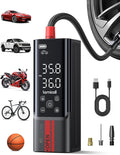 Portable Car Tire Inflator - Air Compressor [150 PSI] [4X Faster] Cordless Car Air Pump Rechargeable, Pressure Gauge Display, LED Light, for Cars, Motorcycles, Bike, Wheels Accessories Gifts