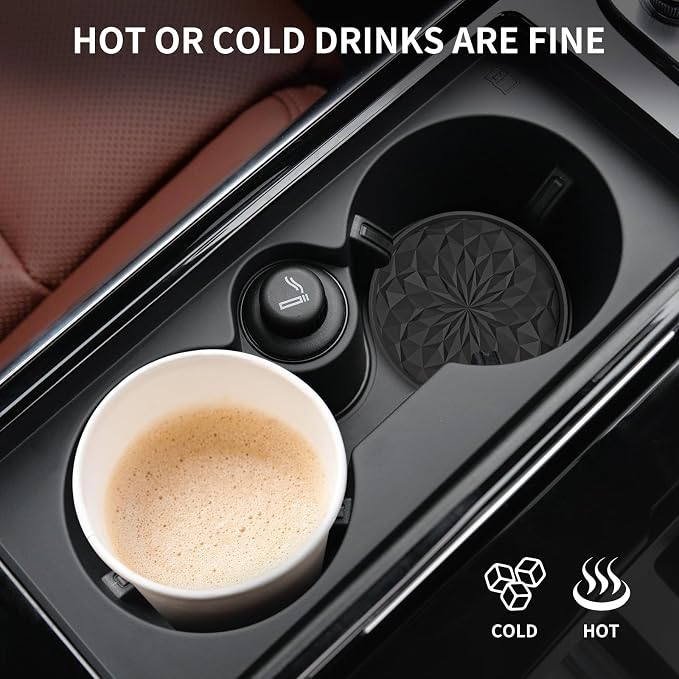 ME.FAN Car Coasters for Cup Holders [4 Pack] - 2.75In Silicone Auto Mug Mats - Universal Non-Slip Recessed Car Interior AccessoriesBlack