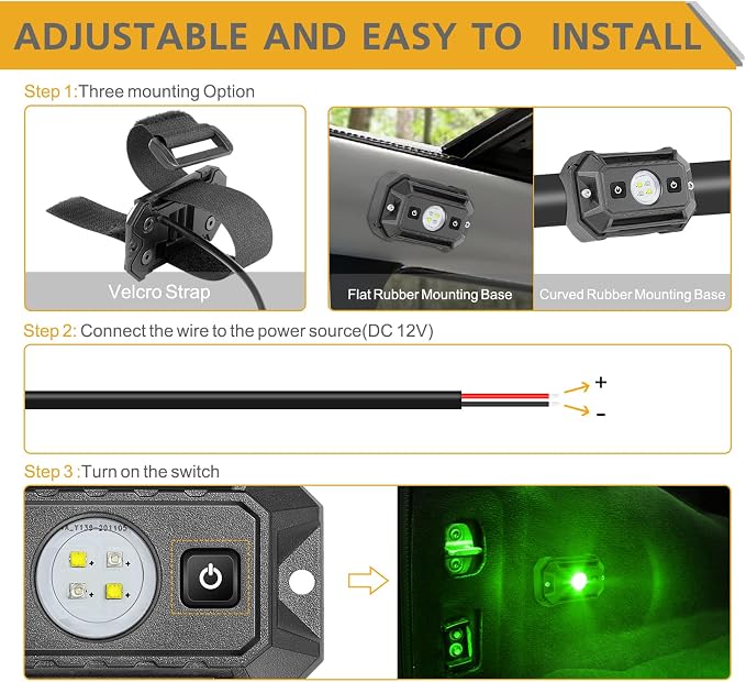 UTV Interior Dome Lights 12V Wired, LED Dome Light Universal Roll Bar Mount LED Lights Interior Lights for UTV ATV SXS Polaris Off-Road - White/Green 2 Packs, IP68 Waterproof Aluminum