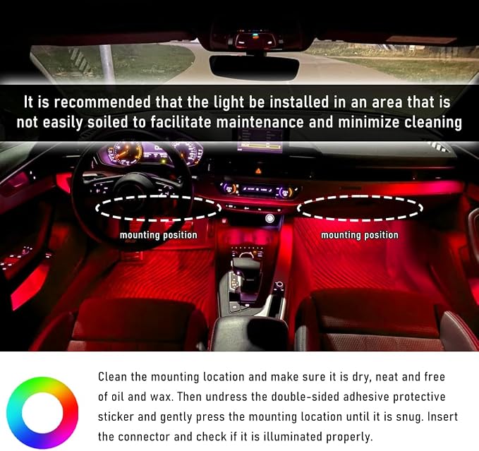 Wevdn Car Interior LED Strip Light, 12V 24 LED Neon Ambient Night Light with Cigarette Lighter Plug, Automotive Atmosphere Decorative Under Dash Lighting Kit, Car Accessories (Red)