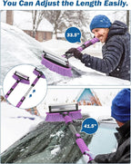 41.5IN Extendable Snow Brush and Ice Scraper, 270°Pivoting Snow Scraper Brush for Car Windshield, Telescoping Ice Scraper, Foam Grip, Heavy Duty Snow Remover for Cars, Trucks, SUV (Purple)