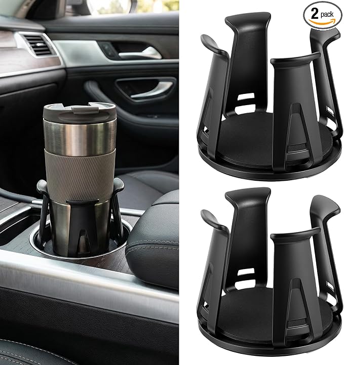 2 Pcs Car Cup Holder Expander, Adjustable Cup Holder for Cars Automotive Slim Can Cupholder Insert Adapter with Self-Adhesive & Suction Cups Secure Drink Holders for Car SUV Truck