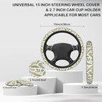 Leaves and Herbs Steering Wheel Cover with 2 Pcs Car Coasters Neoprene Steering Wheel Cover for Women Men Anti-Slip Breathable Car Accessories Universal 15 Inch Fit Auto Cars Trucks
