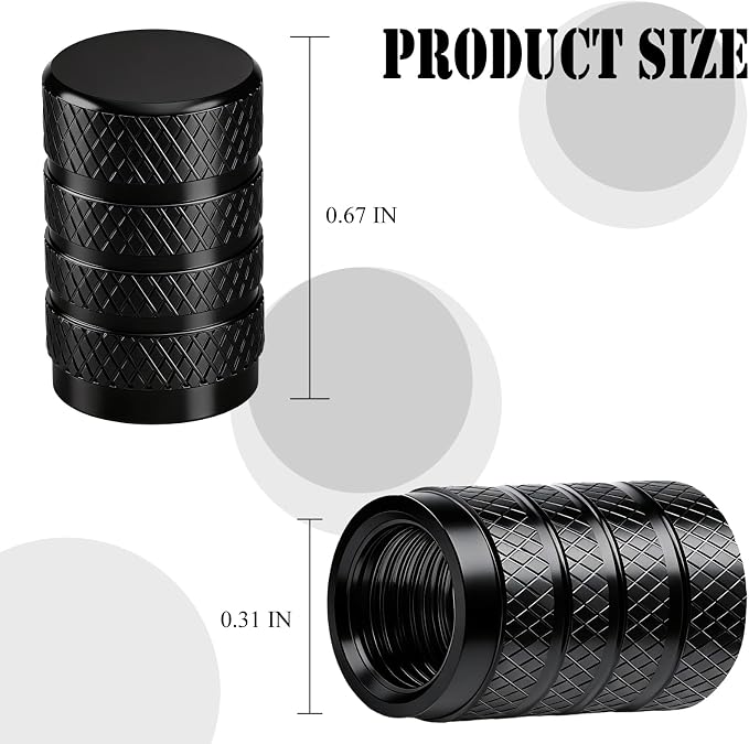 8PCS Tire Valve Stem Caps, Dust Proof, Anodized Aluminum Universal Tire Valve Stem Covers for Cars, SUV, Trucks, Bikes, Motorcycles, Bicycles(Black)