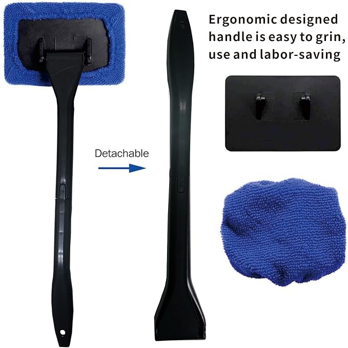 10pcs Car Windshield Cleaning Tool, Windshield Cleaner with 5 Washable and Reusable Microfiber Pads and Extendable Handle, for Auto Glass Wiper (Bule（10pcs）)