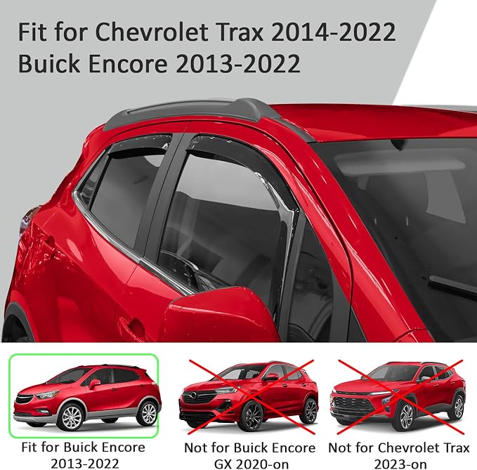 Voron Glass in-Channel Extra Durable Rain Guards for Chevrolet (Chevy) Trax 2014-2022/Buick Encore 2013-2022, Window Deflectors, Vent Window Visors, 4 Pieces - 220120
