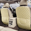 Leatherette Car Seat Protector - 2 Pack Large Car Kick Mats with Storage Organizer Seat Back Cover Against Dirty Shoes & Scratches, Universal Fit for Most Vehicles (Beige)