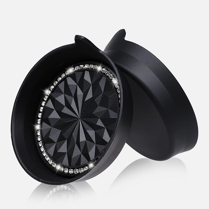 Car Cup Coaster Universal Non-Slip Cup Holders Bling Crystal Rhinestone Car Interior Accessories 4 Pack Black Flower