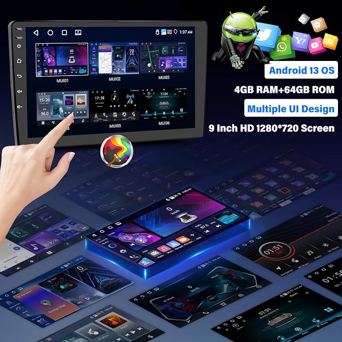 4G+64G for Subaru Impreza 2003-2006 Android 13 Stereo Radio Wireless CarPlay Android Auto GPS Navigation 9" 1280 * 720P Touch Screen Bluetooth-5.0 FM/RDS 32-EQ WiFi Mirror Link SWC+ Camera Mic