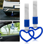 2 Pcs Heart Shaped Car Handle Strap – JD M Drift Charm Rear Bumper Warning Ring Decor for Car Interior Exterior, Subway Bus Handle Accessory, Cute Heart Car Decor Gift for Drivers (Blue-Silver)