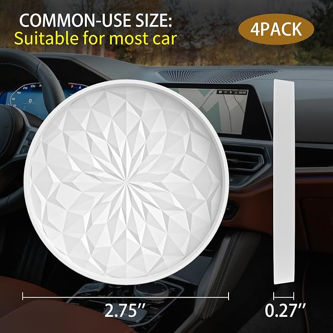 ME.FAN Car Coasters for Cup Holders [4 Pack] - 2.75In Silicone Auto Mug Mats - Universal Non-Slip Recessed Car Interior AccessoriesWhite