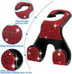 Bling Car Purse Hooks 2Pcs, Durable Car Headrest Hook, Holds 44Lbs, Double-Hooks, Wide-Opening, Rhinestone Automobile Purse Hangers Holder, Bling Car Accessories for Women, Red