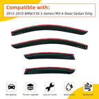 Rain Guards Compatible with 2012-2019 BMW F30 3-Series 4-Door Sedan M3 318 320 325 328 330 335 340 i d xdrive e Tape-On Side Window Visor Wind Deflector Vent Visors Car Accessories