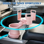 Car Cup Holder Expander, 2 in 1 Multifunctional 360° Rotating Water Bottles Holder Extender Adapter with Adjustable Base, Automotive Insert Drink Cup Adapter, Universal for Vehicles (Pink)