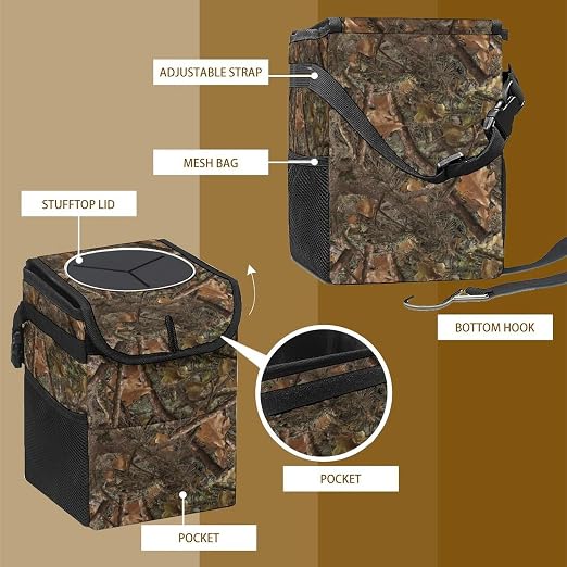Camouflage Car Trash Can, Waterproof Portable Mini Garbage Bin, Lightweight No-Install Waste Basket for Car Office Home, Cute Multifunctional Car Interior Accessory