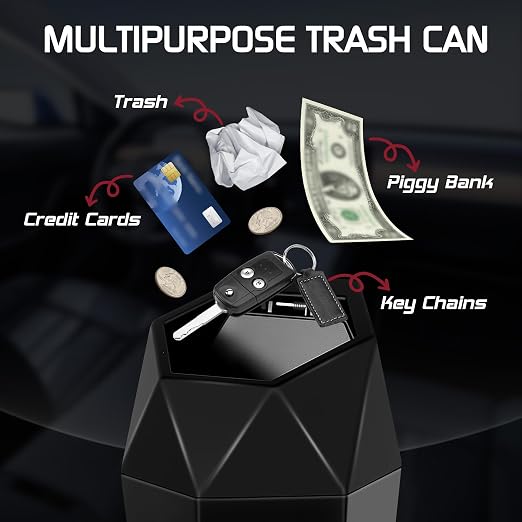Car Trash Can with Lid, Mini Car Trash Cup with 15 Additional Trash Bags, Car Accessories for Interior, Leakproof Vehicle Garbage Bin for Car, Home, Office - 1 Pack, Black