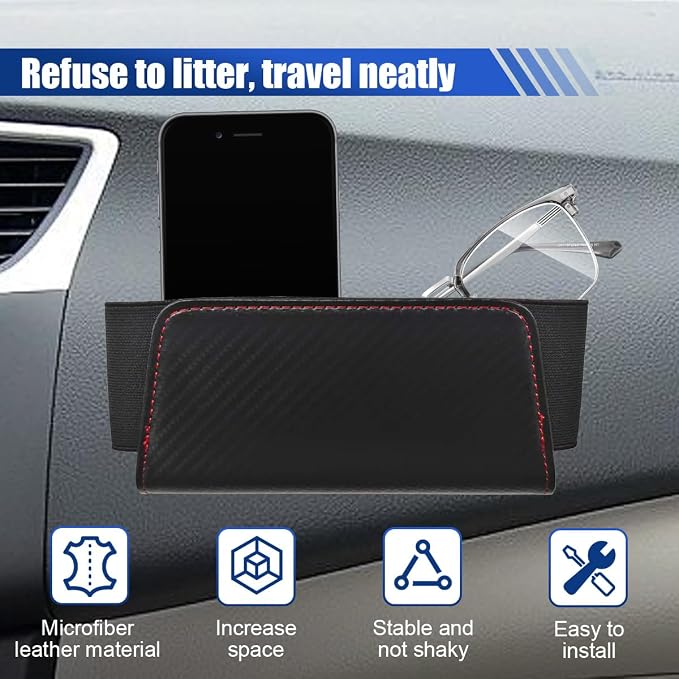 Car Seat Side Storage Pocket, Leather Foldable Auto Door Storage Box, Waterproof Car Trash Can Organizer, Multifunctional Vehicle Interior Accessory for Phone, Glasses, Key, Card (CarbonFiber)