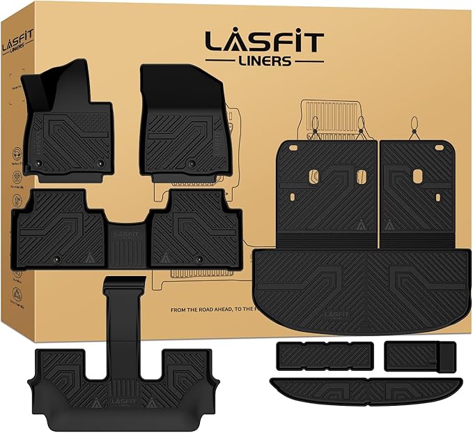 Floor Mats & Backrest Mats & Cargo Mat for Kia Telluride Gas 2027 (Not Fit Hybrid), All Weather TPE Custom Fit Floor Liners with Full Set Car Mats & Trunk Mats Accessories, Black