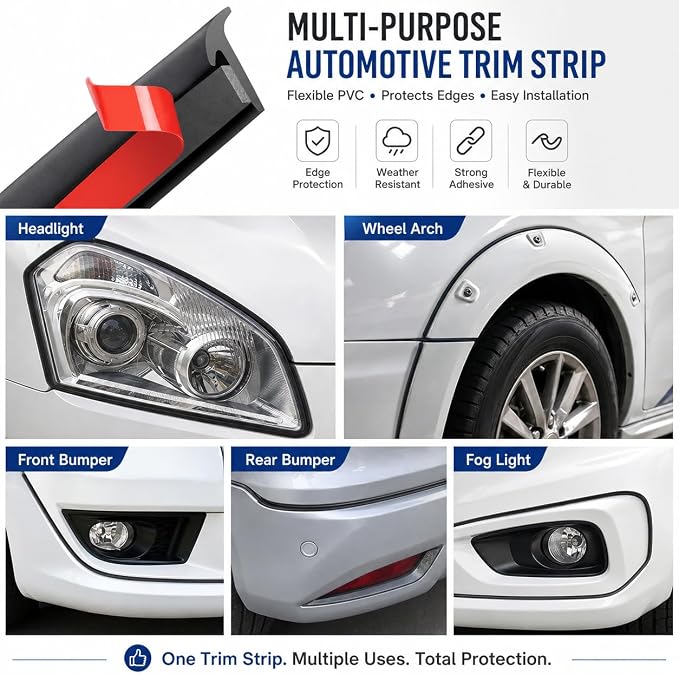 16.5Ft Universal Car Weather Stripping - T-Shape Rubber Edge Trim (5x7mm), Self-Adhesive Automotive Sealing Strip for Windshield, Bumper, Fender Flare & Side Skirt, Soundproof & Waterproof