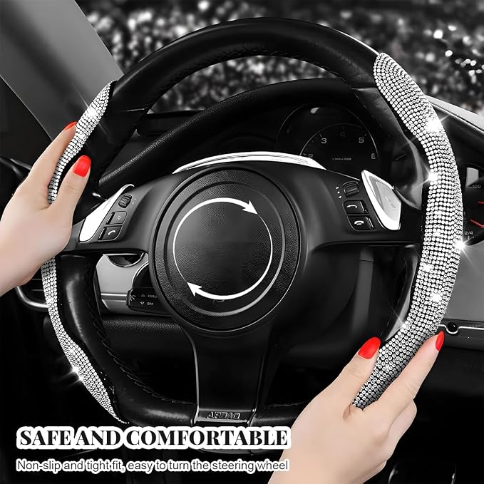 2 PCS Steering Wheel Cover, Segmented Car Wheel Covers with Crystal Rhinestones, Non-Slip Protector Bling Sparkly Decoration for Most Steering Wheels, Car Accessories (Blue)