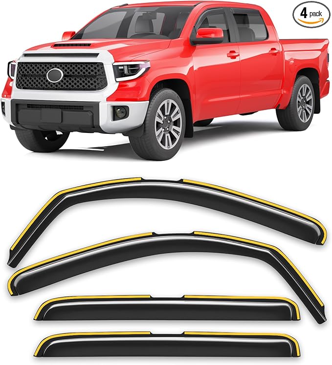 in-Channel Window Rain Guards Fit for Toyota Tundra CrewMax 2007-2021 Rain Guard Extra Durable Truck Window Deflectors Side Window Vent Visors Vent Shades Exterior Car Accessories-4pcs