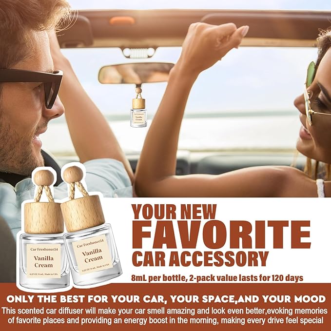 Car Air Freshener Diffuser 2 Pack Hanging Air Freshener Diffuser - Vanilla Cream Fragrance Oil Air D iffuser for Car, 45+ days Long Lasting Fragrance Made in USA C ar Air Fresheners (V54)