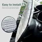 Car Steering Wheel Sunshade, 16.93" Anti-Heat Steering Wheel Protector, 3-Layer Thickened Design, Aluminum Film Car Sun & Heat Block Cover, Universal for Most Cars (Silver)