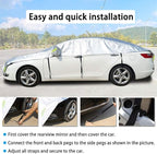 Half Car Cover Windshield Cover Car Body Cover for All Season Sunshade Cover Snow Cover Waterproof 210D Polyester with Cotton (Fit Sedan)