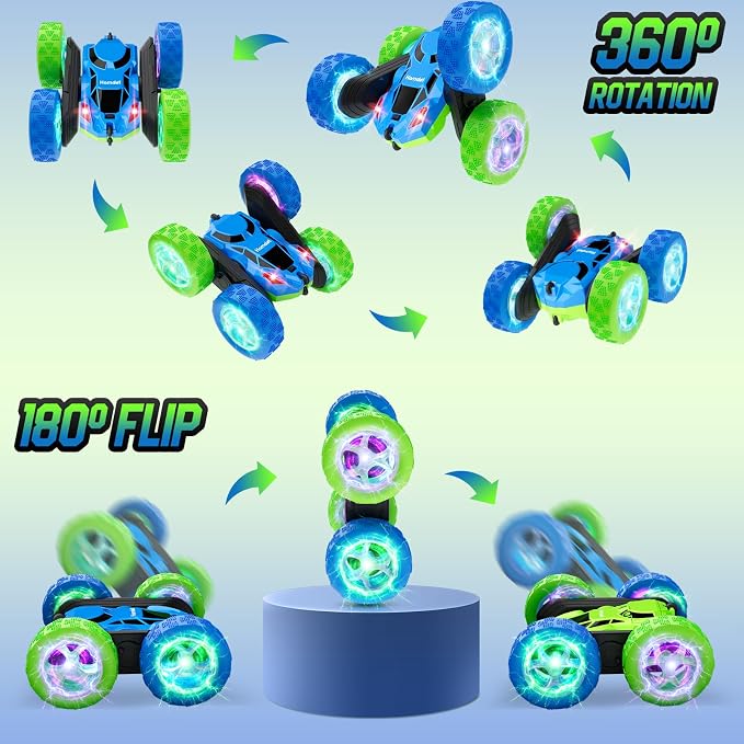 RC Cars Toys for Kids Ages 6-12, 360° Spinning Double-Sided Remote Control Car with LED Lights, 4WD Rechargeable Toy for Boys Age 8-10, Perfect Birthday Holiday Valentines Easter Gift