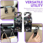 Bling Car Seat Headrest Hooks, 2PCS Leopard Print Backseat Storage Hanger Hooks for Women, Automotive Interior Rear Headrest Decoration Organizers, Universal for Vehicles (Multicolor)