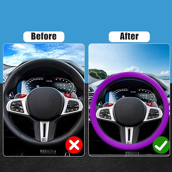 JDDRY Car Steering Wheel Cover,Silicone Steering Wheel Protector,Universal Fit Automotive Steering Wheel Cover,Steering Wheel Protective Cover(Purple,1PC)