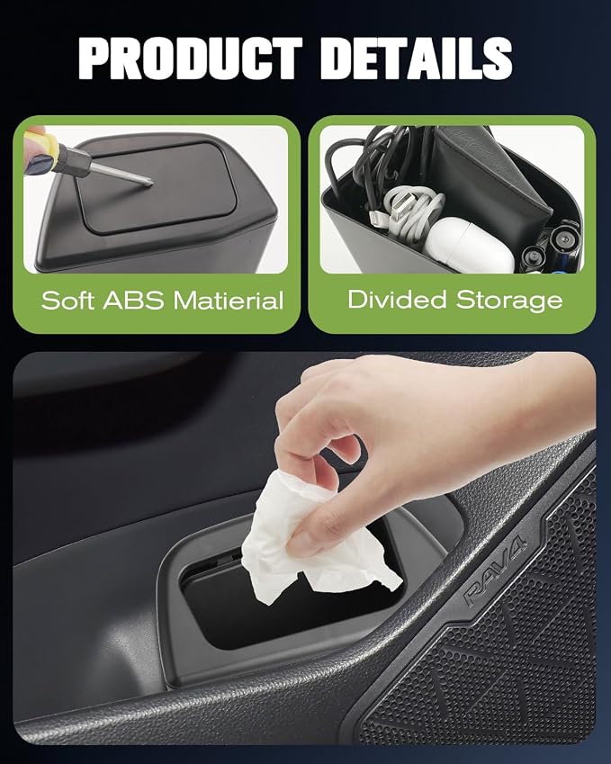 Toyota RAV4 2025 Trash Can Bin with Lid for Door, Black ABS Plastic, Quart Size, Custom Fit for Driver Side Door Pocket (LE/SE/XLE Premium/Woodland/XSE/Limited) Accessories