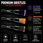 6PCS Car Detailing Brush Set - 2 Boar Hair Brushes, 2 Ultra Soft No-Scratch Brushes & 2 Medium Detail Brushes for Car Interior & Exterior Cleaning | Car Detailing kit