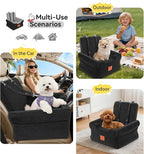 Dog Car Seats for Small/Medium Dogs, Elevated Memory Foam Dog Booster Seat, Detachable Washable Pet Car Seat with Safety Belts & Storage Pockets (Black)