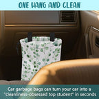 Car Garbage Bag Watercolor Green Leaves Hanging Canvas Car Trash Bag Drawstring Car Back Seat Organizer for Car Back Front Seat Console with Adjustable Buckle