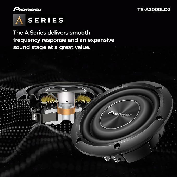 A-Series TS-A2000LD2 8” Subwoofer – 700W Max, Shallow-Mount Design, Deep Bass in Tight Spaces