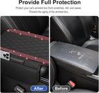 Bling Car Center Console Cover, Leather Car Arm Rest Cover Cushion with 2 Storage Bags, Universal Automotive Armrest Protector Storage Box, Bling Accessories Interior for Most Vehicles (Red)