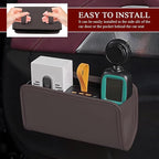 Car Trash Can, Leather Waterproof Automotive Garbage Can with Trash Bag, Hanging Mini Vehicle Trash Bin, Small Auto Door Organizer Storage Pouch, Universal Car Accessories (Brown)