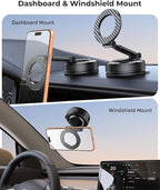 Car Phone Mount for Your Car, Magnetic Phone Holder for Car with Extendable Arm, Foldable Dashboard Phone Mount Designed for Larger Phones Compatible with iPhone 17/16/15/14/13/12